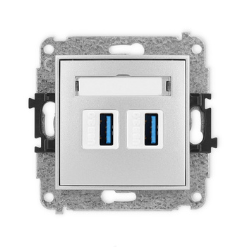 Mechanizm gniazda podwójnego 2xUSB A-A 3.0 Karlik seria ICON 7IGUSB-6 kolor srebrny metalik