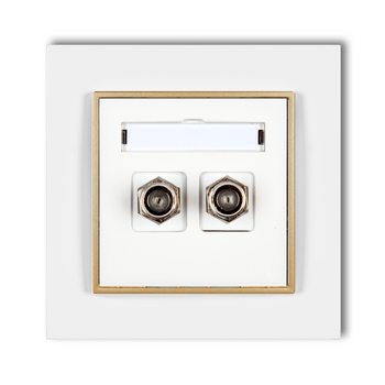 Gniazdo antenowe 2x z ramką karlik mini kolor biały/złoty