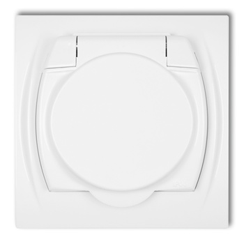 Gniazdo bryzgoszczelne z uziemieniem SCHUKO 2P+Z klapka biała, bez przesłon torów prądowych Karlik seria LOGO LGPB-1s kolor biały