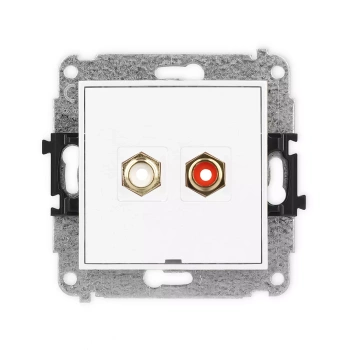 Mechanizm gniazda podwójnego RCA, bez pola opisowego typu cinch - biały i czerwony, pozłacany Karlik seria ICON IGRCABO-2 kolor biały