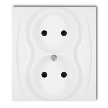 Gniazdo podwójne bez uziemienia 2x2P z przesłonami torów Karlik seria LOGO LGP-2p kolor biały