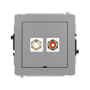 Mechanizm gniazda podwójnego RCA, bez pola opisowego typu cinch - biały i czerwony, pozłacany Karlik seria DECO 27DGRCABO-2 kolor szary mat