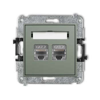 Mechanizm gniazda komputerowego podwójnego 2xRJ45, kat. 7, ekranowany, 8-stykowy Karlik seria MINI 61MGK-10 kolor szałwiowy