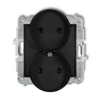 Mechanizm gniazda podwójnego do ramki bez uziemienia 2x2P bez przesłon torów prądowych Karlik seria MINI 12MGPR-2 kolor czarny mat