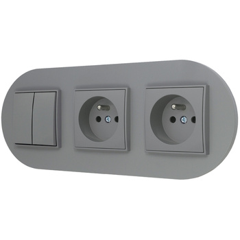 Włącznik podwójny i dwa gniazda pojedyncze z ramką okrągłą seria MINI kolor szary mat
