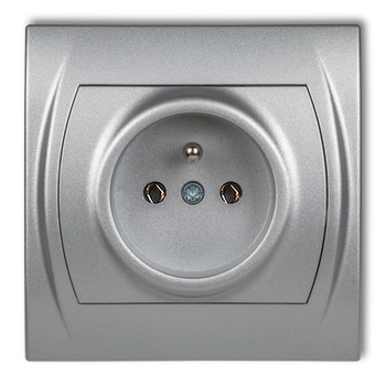 Gniazdo pojedyncze z uziemieniem 2P+Z bez przesłon torów prądowych Karlik seria LOGO 7LGP-1z kolor srebrny metalik