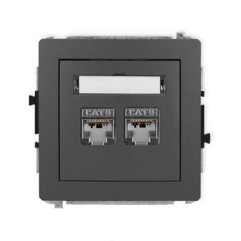 Mechanizm gniazda komputerowego podwójnego 2xRJ45, kat. 6, ekranowany, 8-stykowy Karlik seria DECO 28DGK-6 kolor grafitowy mat