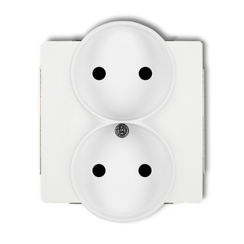 Mechanizm gniazda podwójnego do ramki bez uziemienia 2x2P z przesłonami torów Karlik seria DECO 25DGPR-2p kolor biały mat