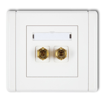 Gniazdo głośnikowe pojedyncze typu banan - czerwony i czarny, pozłacane, 4 mm2, skręcane Karlik seria FLEXI FGG-4 kolor biały