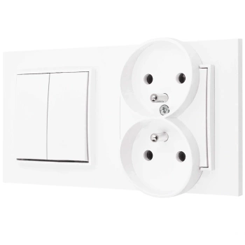 Włącznik podwójny z gniazdem podwójnym z ramką prostą seria MINI kolor biały mat
