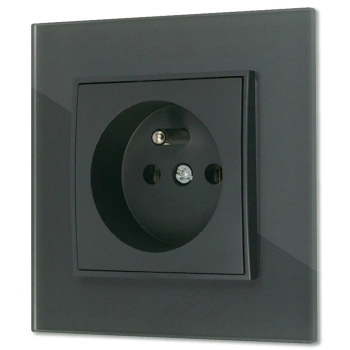Gniazdo pojedyncze z ramką kwadratową efekt szkła seria ICON kolor grafitowy mat