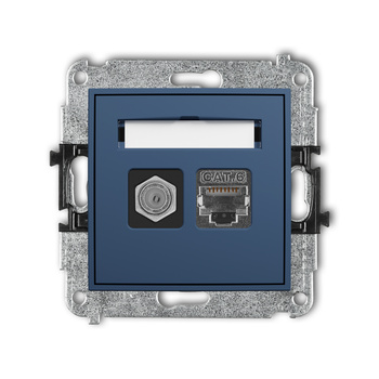 Mechanizm gniazda antenowego poj. typu F SAT + gniazda komp. poj. 1xRJ45, kat. 6 ekranowany, 8-stykowy Karlik seria ICON 64IGFK-5 kolor navy blue