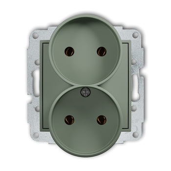 Mechanizm gniazda podwójnego do ramki bez uziemienia 2x2P bez przesłon torów prądowych Karlik seria MINI 61MGPR-2 kolor szałwiowy