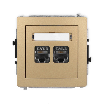 Mechanizm gniazda komputerowego podwójnego 2xRJ45, kat. 8, ekranowany, 8-stykowy Karlik seria DECO 8DGK-12 kolor złoty metalik