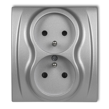 Gniazdo podwójne z uziemieniem 2x2P+Z z przesłonami torów Karlik seria LOGO 7LGP-2zp kolor srebrny metalik
