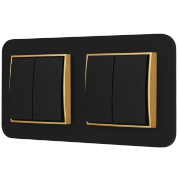 Dwa włączniki podwójne z ramką zaokrągloną seria MINI kolor czarny złoty