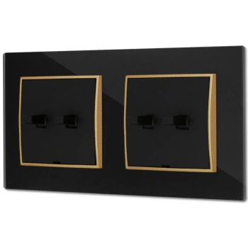 Dwa włączniki podwójne w stylu USA ramka kwadratowa efekt szkła seria ICON kolor czarny/złoty