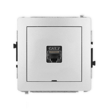 Mechanizm gniazda komputerowego pojedynczego 1xRJ45, kat. 7, ekranowany, 8-stykowy, bez pola opisowego Karlik seria DECO 7DGKBO-9 kolor srebrny metalik