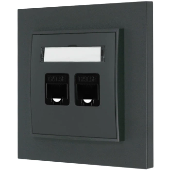 Gniazdo internetowe rj45 2x z ramką prostą seria MINI kolor grafitowy mat