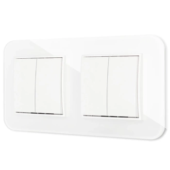 Dwa włączniki podwójne z ramką zaokrągloną efekt szkła seria ICON kolor biały