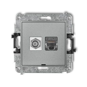 Mechanizm gniazda antenowego poj. typu F SAT + gniazda komp. poj. 1xRJ45, kat. 6 ekranowany, 8-stykowy, bez pola opisowego Karlik seria ICON 7IGFKBO-5 kolor srebrny metalik