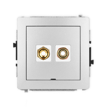 Mechanizm gniazda głośnikowego pojedynczego, bez pola opisowego typu banan - czerwony i czarny, pozłacany, 4 mm2, skręcany Karlik seria DECO 7DGGBO-4 kolor srebrny metalik