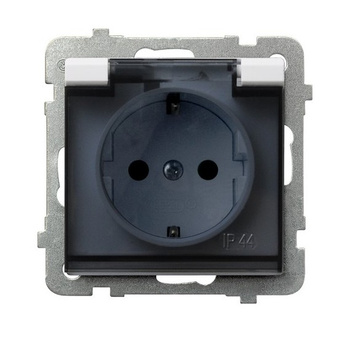 Gniazdo bryzgoszczelne z uziemieniem schuko IP-44 wieczko przezroczyste seria SONATA kolor Biały symbol GPH-1RS/m/00/d