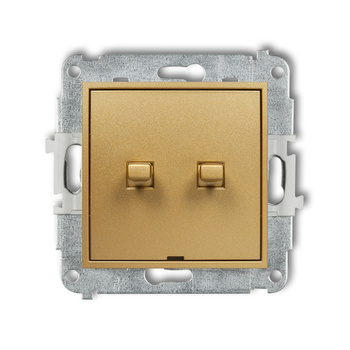 Mechanizm łącznika jednobiegunowego ze schodowym w stylu amerykańskim dwa klawisze bez piktogramów,wspólne zasilanie Karlik seria ICON 29IWPUS-10.11 kolor złoty