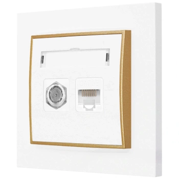 Gniazdo rj45/antenowe z ramką prostą seria MINI kolor biały mat/złoty