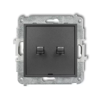 Mechanizm łącznika jednobiegunowego ze schodowym w stylu amerykańskim dwa klawisze bez piktogramów,wspólne zasilanie Karlik seria MINI 11MWPUS-10.11 kolor grafitowy