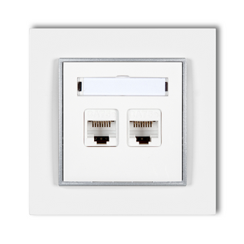 Gniazdo internetowe 2x z ramką karlik mini kolor biały/srebrny