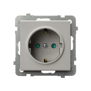 Gniazdo pojedyncze z uziemieniem schuko z przesłonami torów prądowych seria SONATA kolor Kaszmir symbol GP-1RSP/m/82