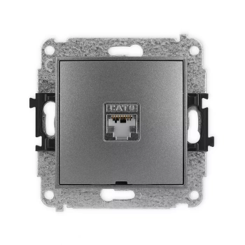 Mechanizm gniazda komputerowego pojedynczego 1xRJ45, kat. 5e, ekranowany, 8-stykowy, bez pola opisowego Karlik seria ICON 11IGKBO-1e kolor grafitowy