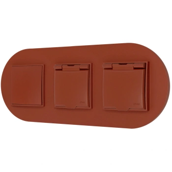 Włącznik pojedynczy i dwa gniazda hermetyczne z ramką okrągłą seria MINI kolor terakota