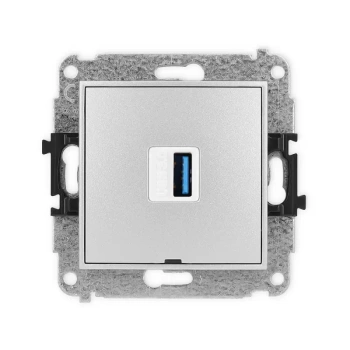 Mechanizm gniazda pojedynczego USB A-A 3.0, bez pola opisowego Karlik seria MINI 7MGUSBBO-5 kolor srebrny metalik