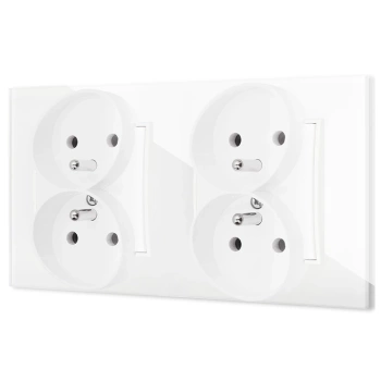 Dwa gniazda podwójne z ramką kwadratową efekt szkła seria ICON kolor biały