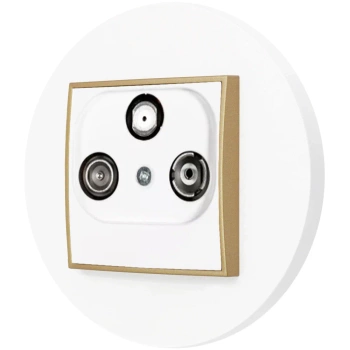 Gniazdo rtv-sat z ramką okrągłą seria MINI kolor biały złoty