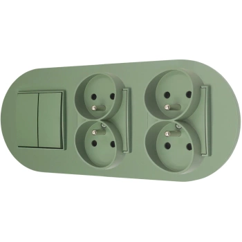 Włącznik podwójny i dwa gniazda podwójne z ramką okrągłą seria MINI kolor szałwiowy