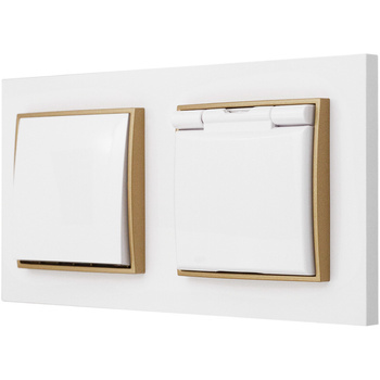 Włącznik z gniazdkiem hermetycznym kolor biały/złoty 20