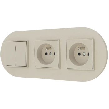 Włącznik podwójny i dwa gniazda pojedyncze z ramką okrągłą seria MINI kolor taupe