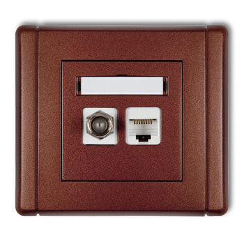 Gniazdo antenowe poj. typu F SAT + gniazdo komp. poj. 1xRJ45, kat. 5e, 8-stykowe Karlik seria FLEXI 9FGFK-1 kolor brązowy metalik