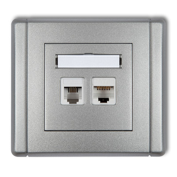 Gniazdo telefoniczne pojedyncze 1xRJ11 + komputerowe pojedyncze 1xRJ45, kat. 5e, 8-stykowe, beznarzędziowe Karlik seria FLEXI 7FGTK kolor srebrny metalik