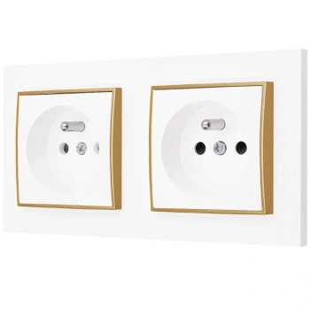 Dwa gniazda pojedyncze z ramką prostą seria MINI kolor biały mat/złoty