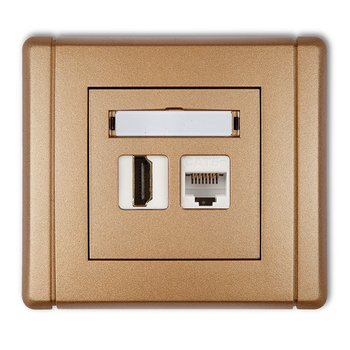 Gniazdo pojedyncze HDMI 2.0, 4K + gniazdo komp. poj. 1xRJ45, kat. 5e, 8-stykowe Karlik seria FLEXI 8FGHK-45e kolor złoty metalik
