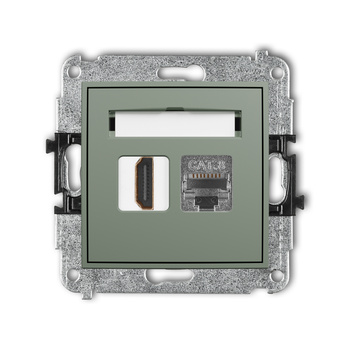 Mechanizm gniazda pojedynczego HDMI 2.1, 8K + gniazda komp. poj. 1xRJ45, kat. 8, ekranowany, 8-stykowy Karlik seria ICON 61IGHK-88 kolor szałwiowy