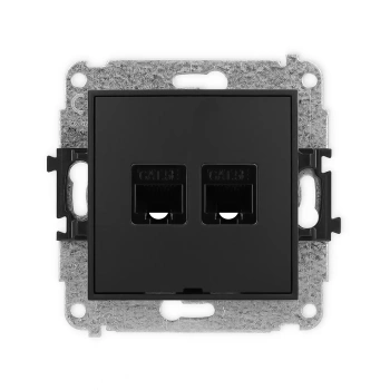 Mechanizm gniazda komputerowego podwójnego 2xRJ45, kat. 5e, 8-stykowy, bez pola opisowego Karlik seria ICON 12IGKBO-2 kolor czarny mat