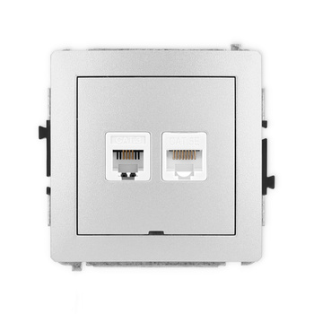 Mechanizm gniazda telefonicznego pojedynczego 1xRJ11 + komputerowego pojedynczego 1xRJ45, kat. 5e, 8-stykowy, beznarzędziowe, bez pola opisowego Karlik seria DECO 7DGTKBO kolor srebrny metalik