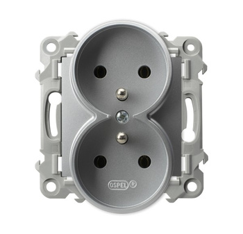 Gniazdo podwójne z uziemieniem moduł bez ramki seria SZAFIR kolor Srebro symbol GP-2ZRZ/m/18