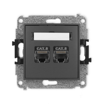Mechanizm gniazda komputerowego podwójnego 2xRJ45, kat. 8, ekranowany, 8-stykowy Karlik seria ICON 28IGK-12 kolor grafitowy mat