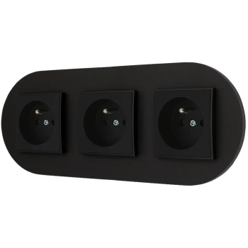 Trzy gniazda pojedyncze z ramką okrągłą seria MINI kolor czarny mat